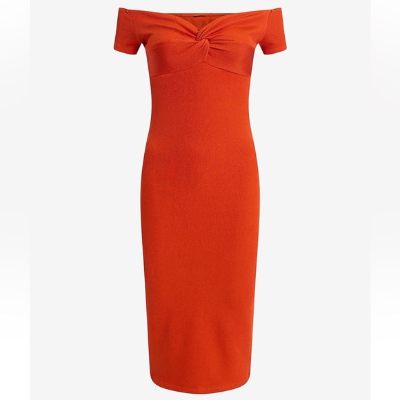 NWT Express XL Body Contour Seamless Ribbed Off The Shoulder Twisted MIDI Dress - Picture 2 of 4